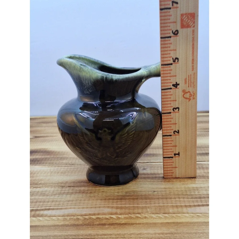 Hull Pottery USA Imperial Eagle Green Drip Glaze Pitcher F-91 1970s Bicentennial